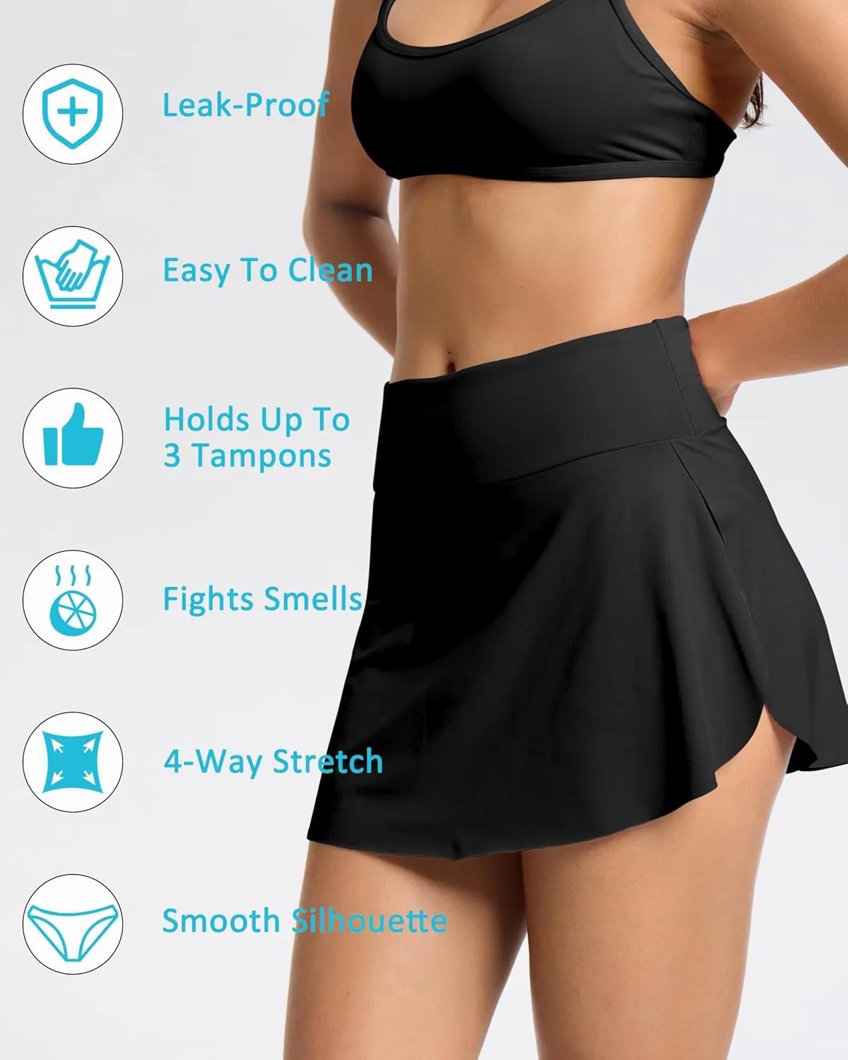 Beautikini Period Swimwear Menstrual Leakproof Swim Skirt Swimsuit Mid Waist Bathing Suit Bottoms for Teens Girls