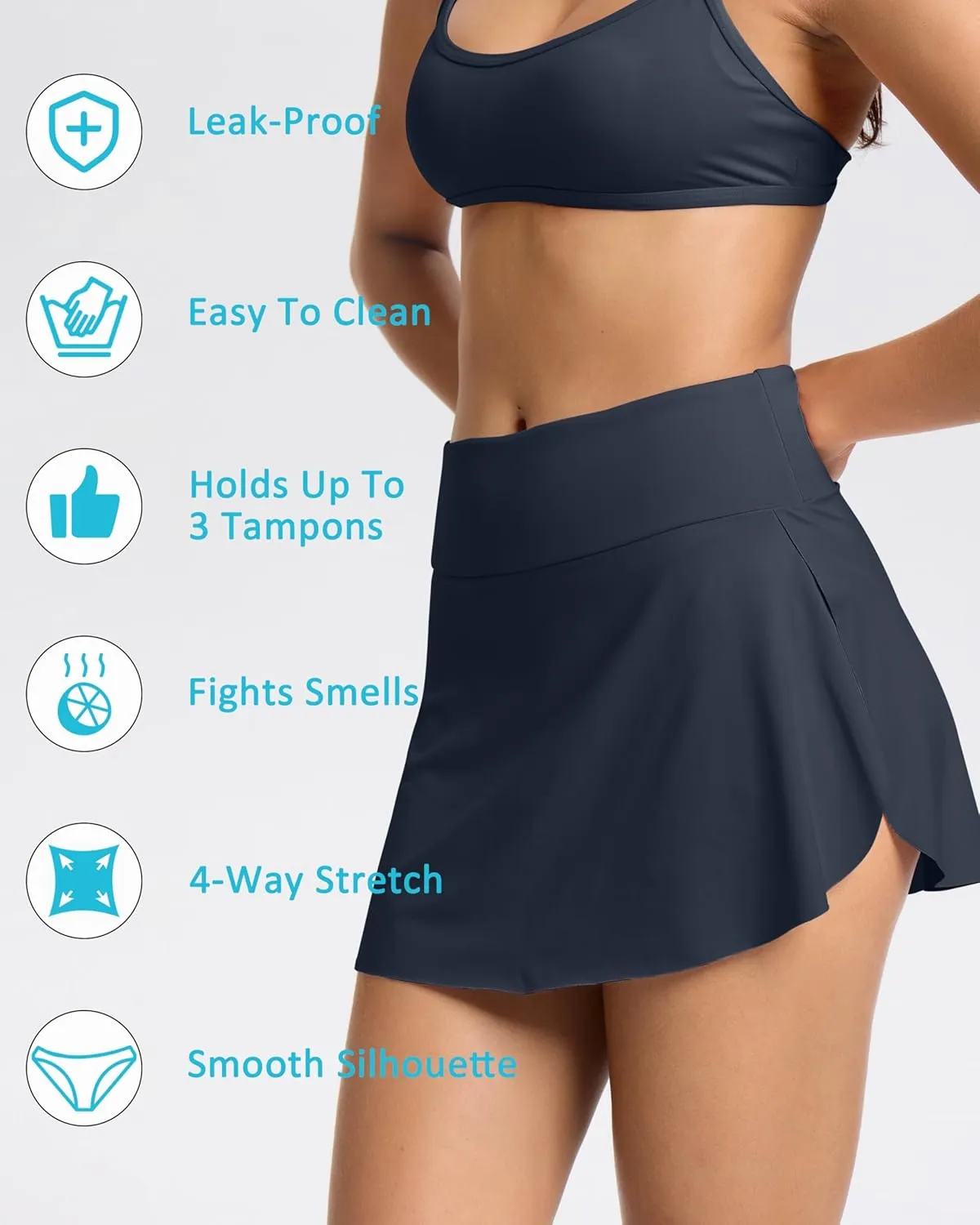 Beautikini Period Swimwear Menstrual Leakproof Swim Skirt Swimsuit Mid Waist Bathing Suit Bottoms for Teens Girls