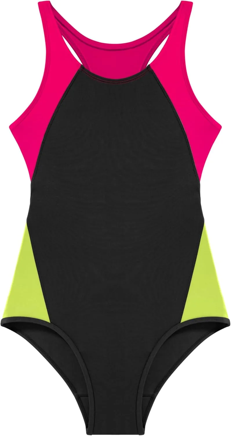 Beautikini Period Swimwear One Piece Leakproof Menstrual Swimsuit Racerback Color Block Bathing Suit for Teen Girls Women