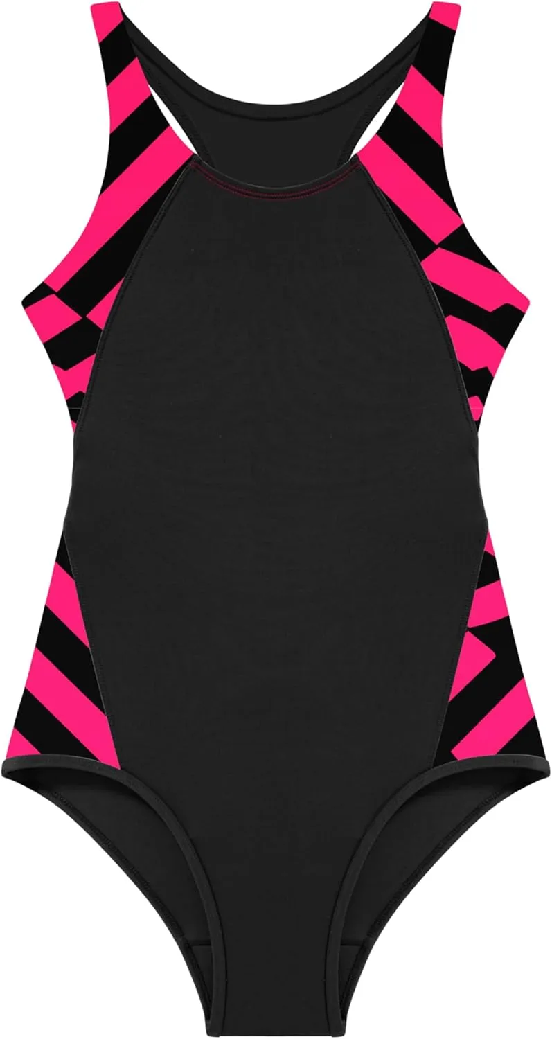 Beautikini Period Swimwear One Piece Leakproof Menstrual Swimsuit Racerback Color Block Bathing Suit for Teen Girls Women