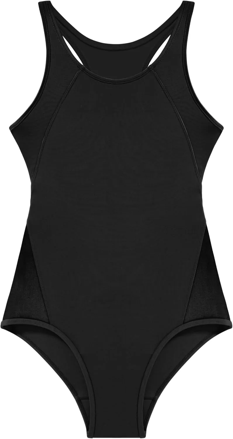Beautikini Period Swimwear One Piece Leakproof Menstrual Swimsuit Racerback Color Block Bathing Suit for Teen Girls Women