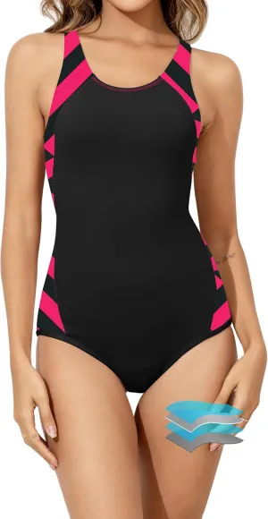 Beautikini Period Swimwear One Piece Leakproof Menstrual Swimsuit Racerback Color Block Bathing Suit for Teen Girls Women