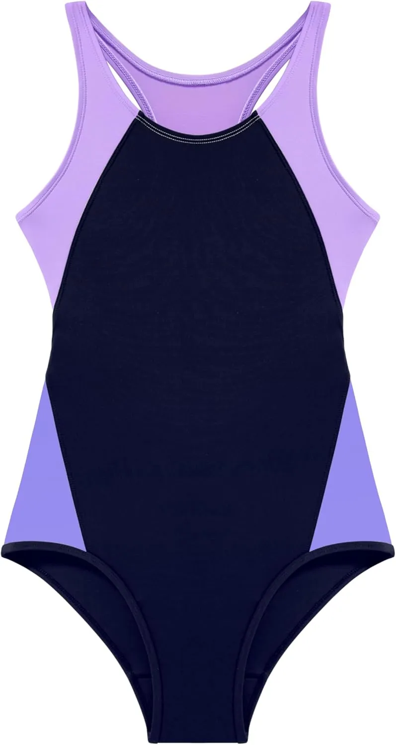 Beautikini Period Swimwear One Piece Leakproof Menstrual Swimsuit Racerback Color Block Bathing Suit for Teen Girls Women