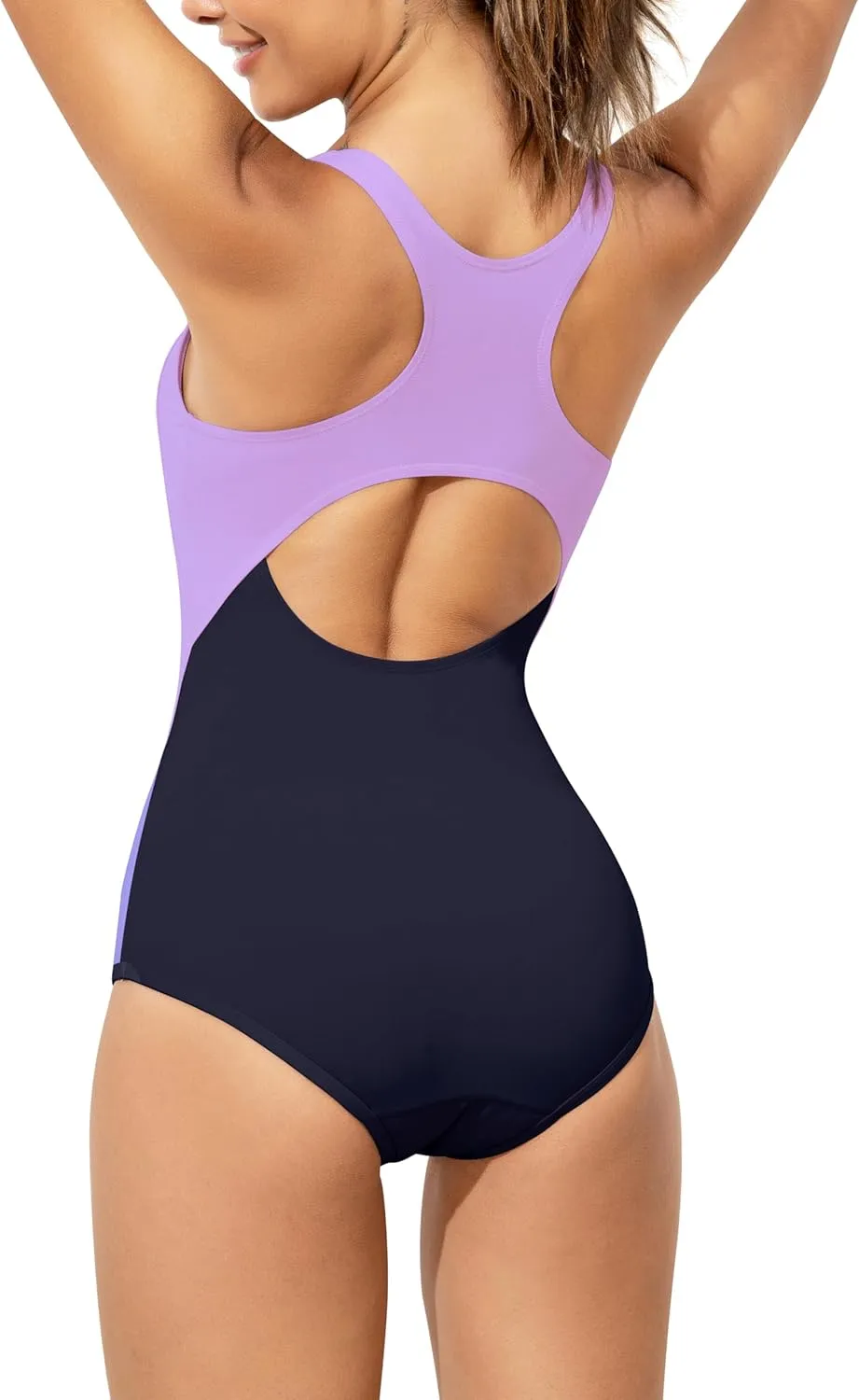 Beautikini Period Swimwear One Piece Leakproof Menstrual Swimsuit Racerback Color Block Bathing Suit for Teen Girls Women