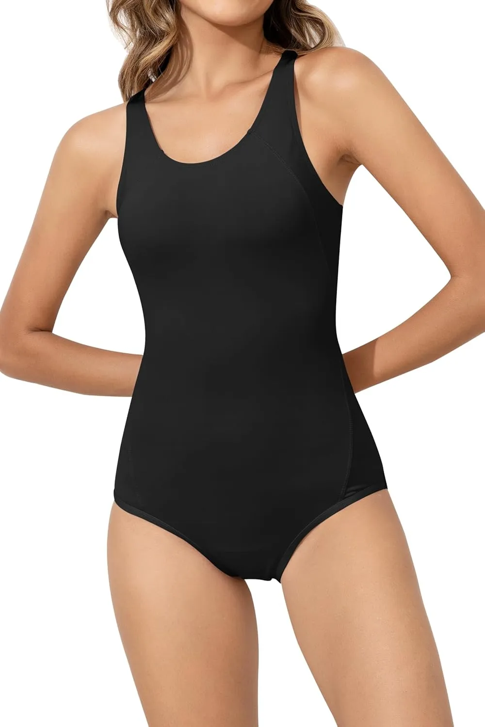 Beautikini Period Swimwear One Piece Leakproof Menstrual Swimsuit Racerback Color Block Bathing Suit for Teen Girls Women