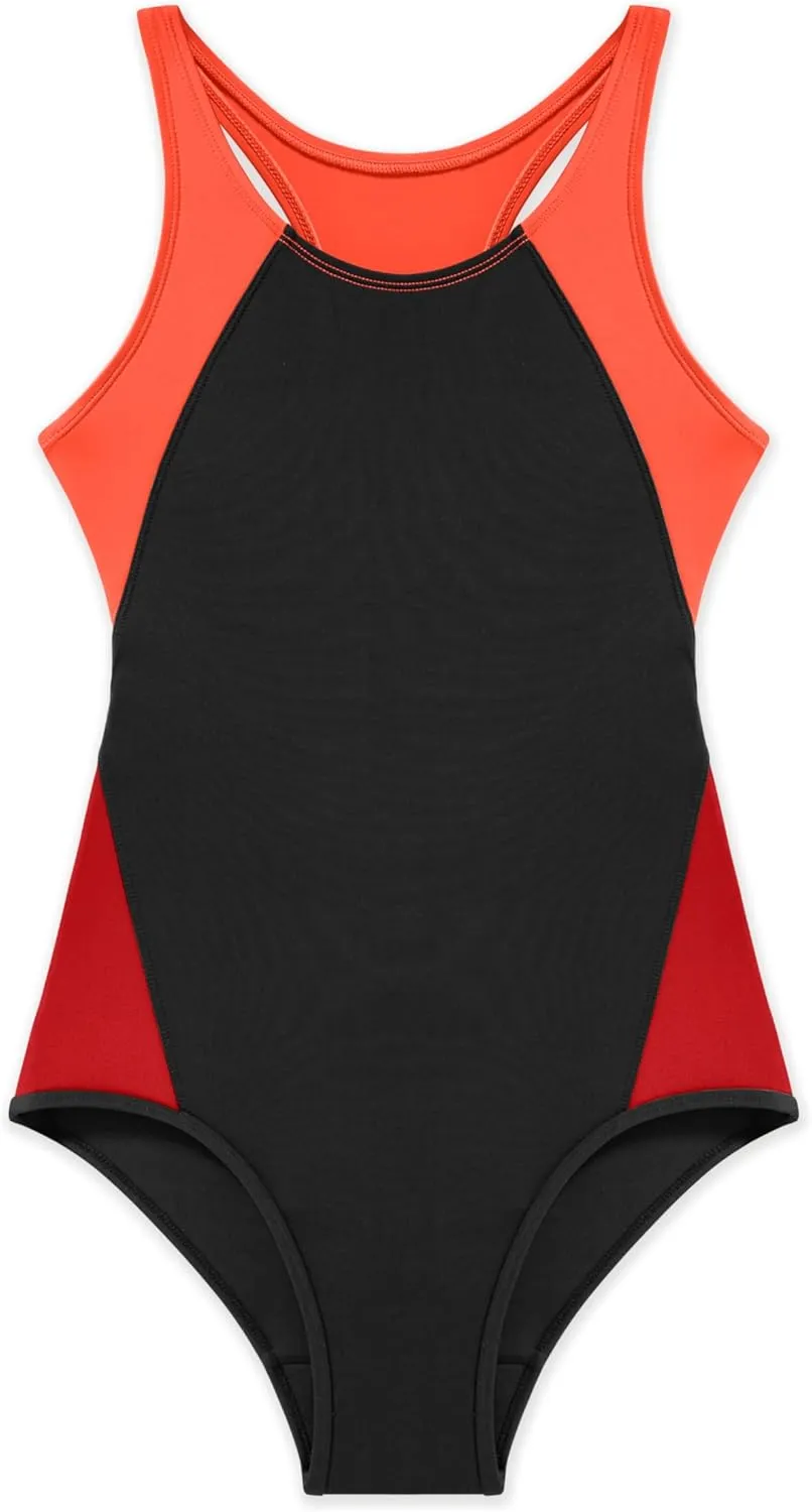 Beautikini Period Swimwear One Piece Leakproof Menstrual Swimsuit Racerback Color Block Bathing Suit for Teen Girls Women