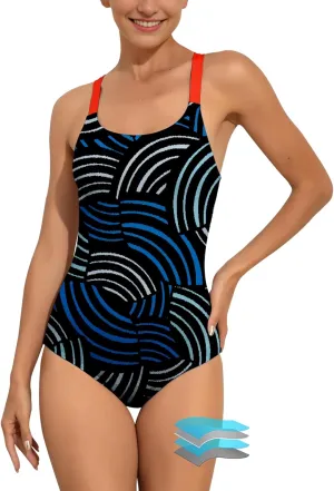 Beautikini Period Swimwear One Piece Leakproof Swimsuit Menstrual Athletic Print Bathing Suit for Teen Girls Women