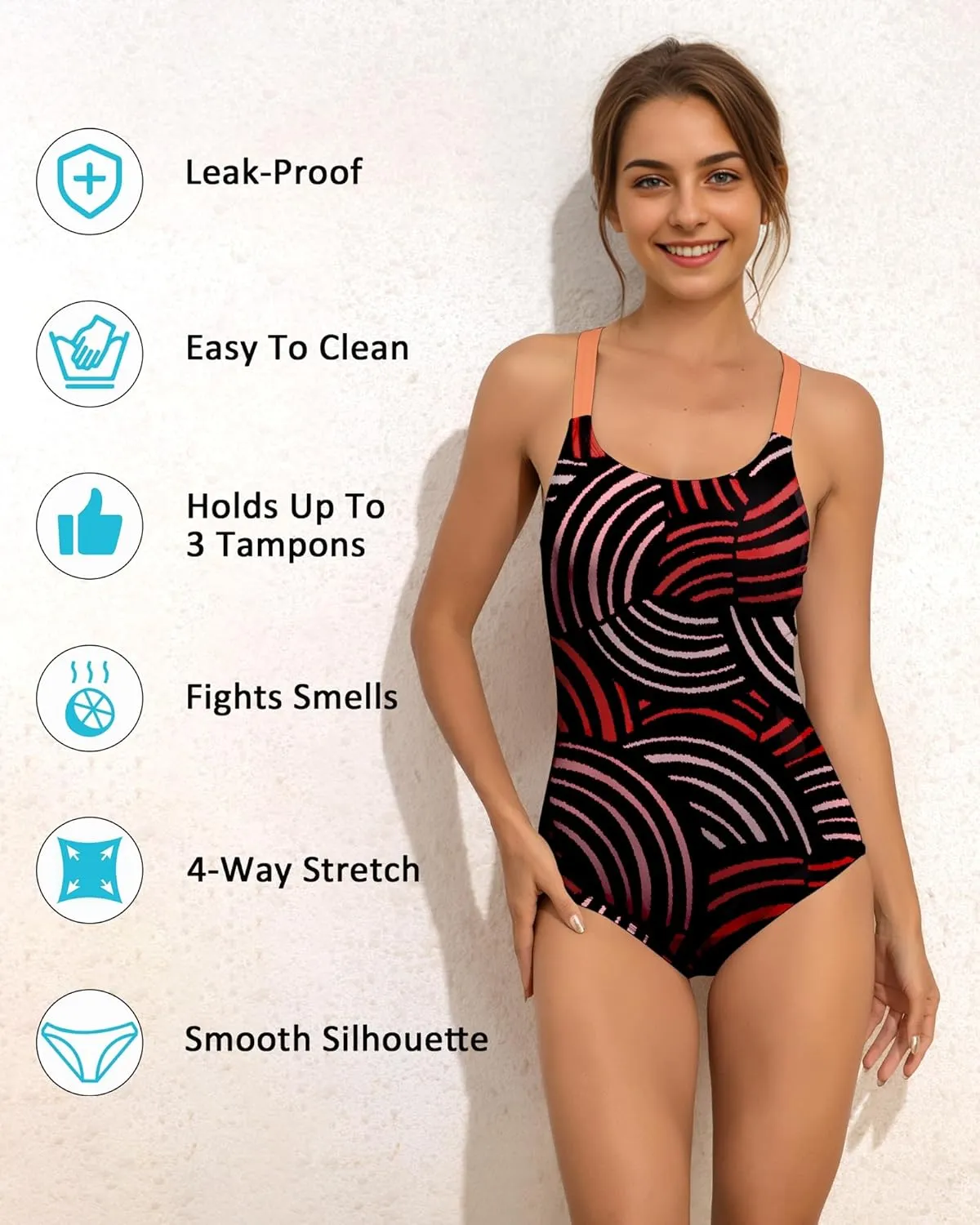 Beautikini Period Swimwear One Piece Leakproof Swimsuit Menstrual Athletic Print Bathing Suit for Teen Girls Women