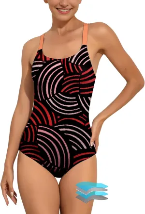 Beautikini Period Swimwear One Piece Leakproof Swimsuit Menstrual Athletic Print Bathing Suit for Teen Girls Women