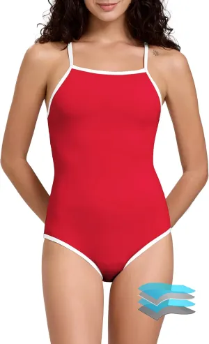 Beautikini Period Swimwear One Piece Leakproof Swimsuit Racerback Training Menstrual Bathing Suit for Teen Girls Women