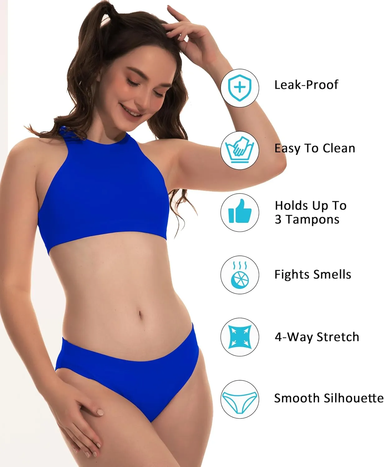 Beautikini Period Swimwear Two Piece Sporty Swimsuit Bikini Menstrual Leakproof Bathing Suit for Teen Girls