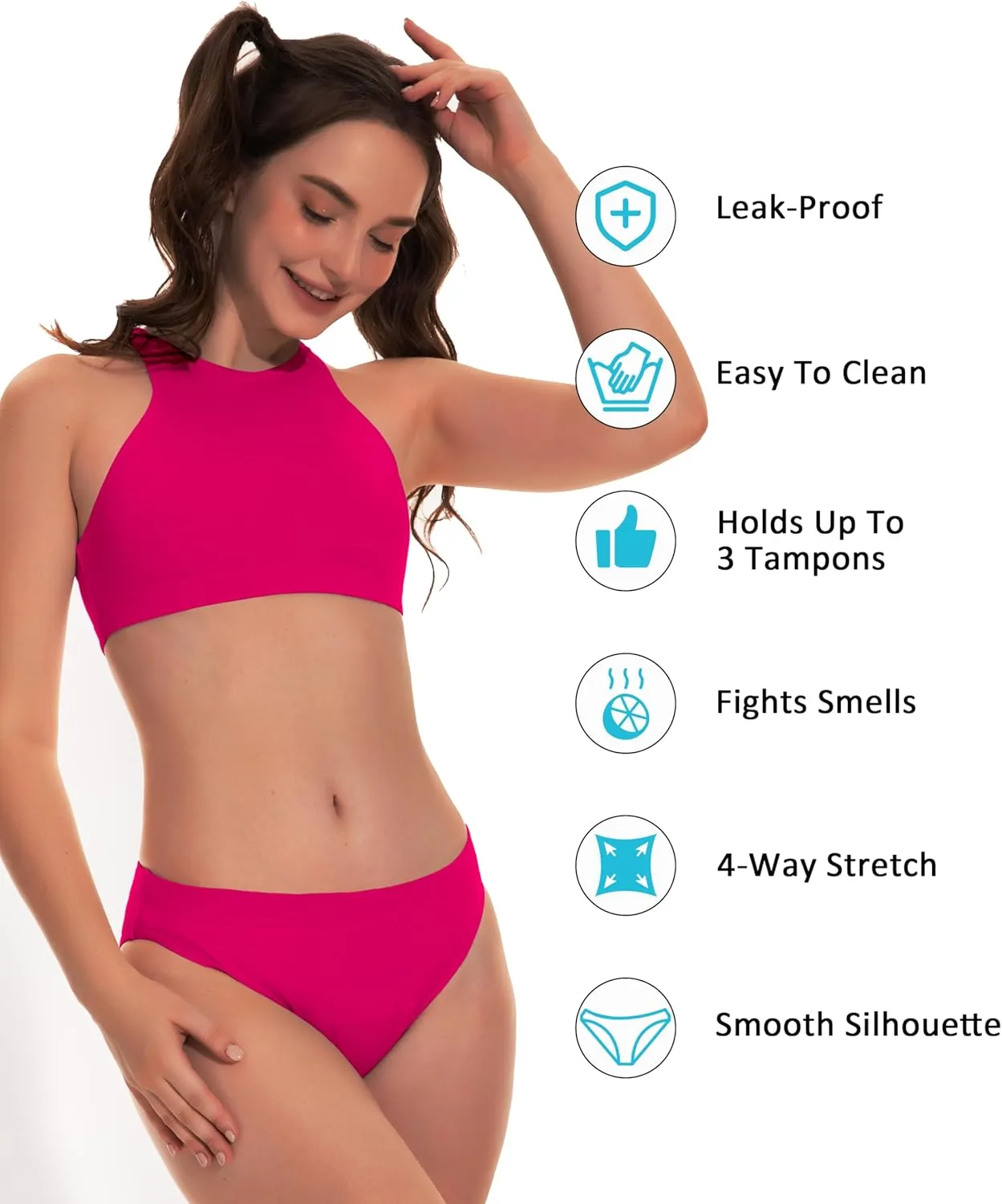 Beautikini Period Swimwear Two Piece Sporty Swimsuit Bikini Menstrual Leakproof Bathing Suit for Teen Girls