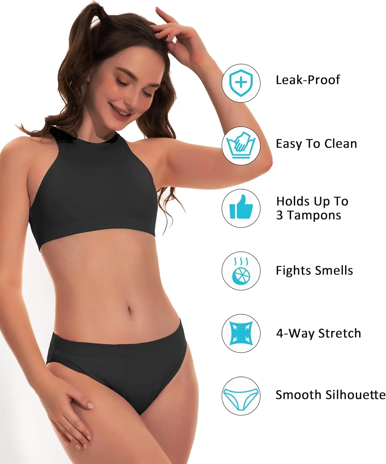 Beautikini Period Swimwear Two Piece Sporty Swimsuit Bikini Menstrual Leakproof Bathing Suit for Teen Girls