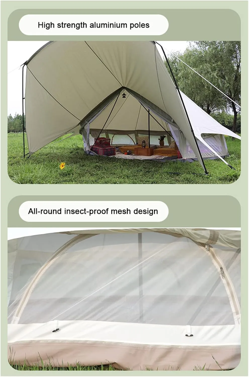 Bell Tent- W/Stove Jack, Waterproof 4 Season Luxury Outdoor Camping and Glamping Yurt Tent for Family Camping Outdoor Hunting Party (Beige 450X600X270CM) (Beige 450X600X270CM)