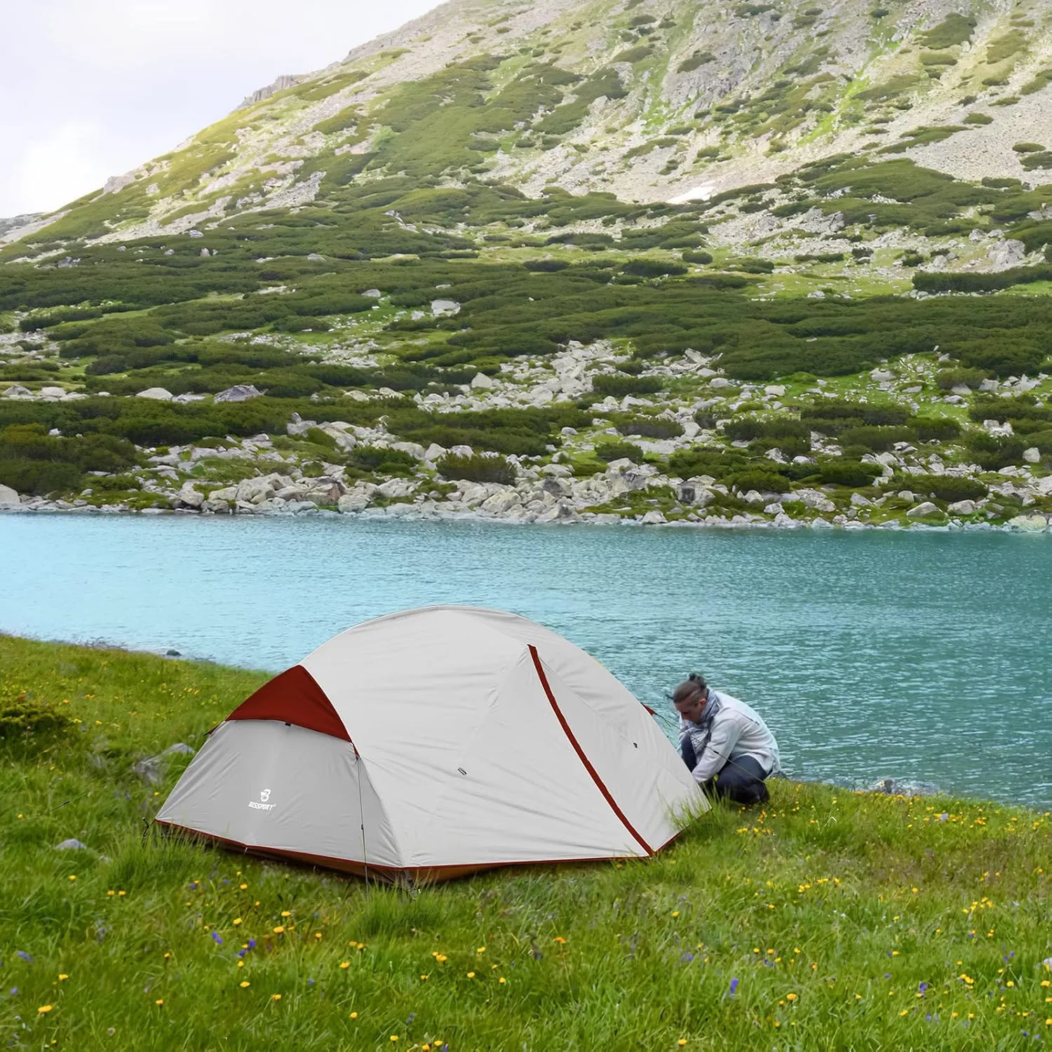 Bessport Camping Tent for 2-3 Person, Lightweight Backpacking Tent Waterproof Windproof Two Doors Easy Setup Double Layer Outdoor Tents for 3 to 4 Seasons, Suitable for Outdoor,Hiking,Camping
