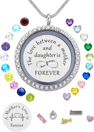 Best Gift Floating Charm Living Memory Lockets with Birthstone, 30mm Stainless Steel Necklace
