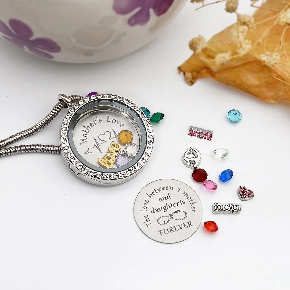 Best Gift Floating Charm Living Memory Lockets with Birthstone, 30mm Stainless Steel Necklace