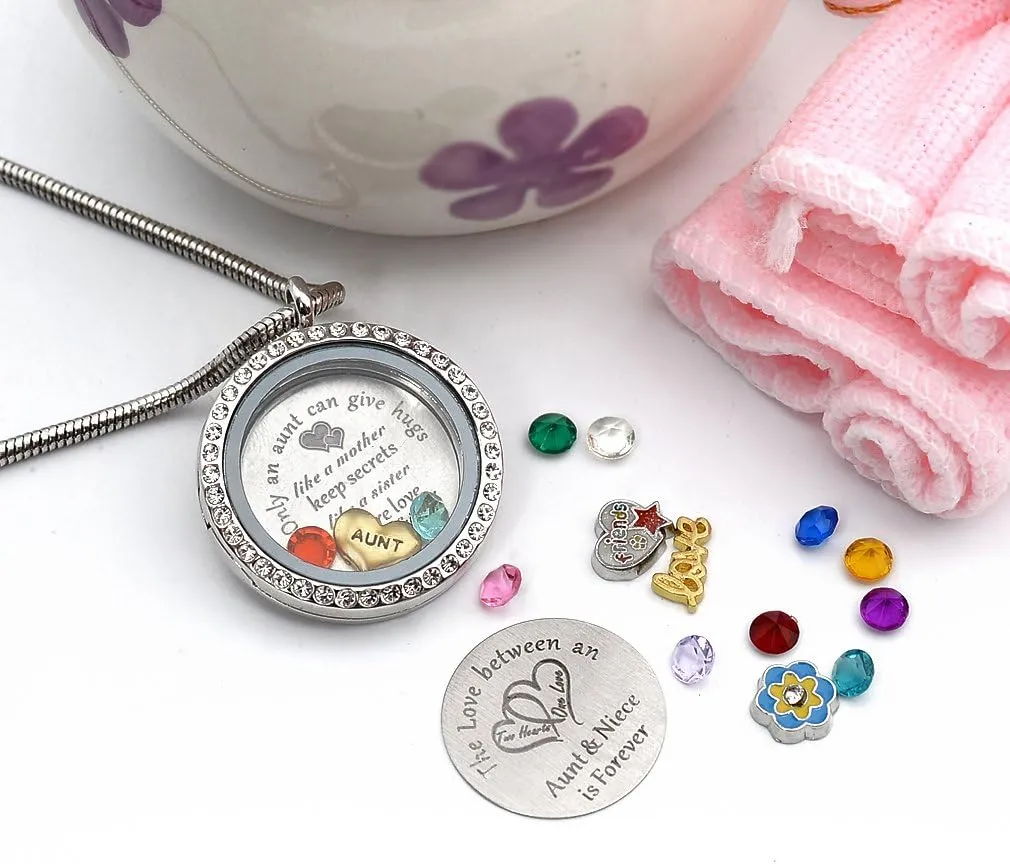 Best Gifts for Niece Aunt, Floating Living Memory Locket Necklace Pendant with Charm & Birthstone for Women