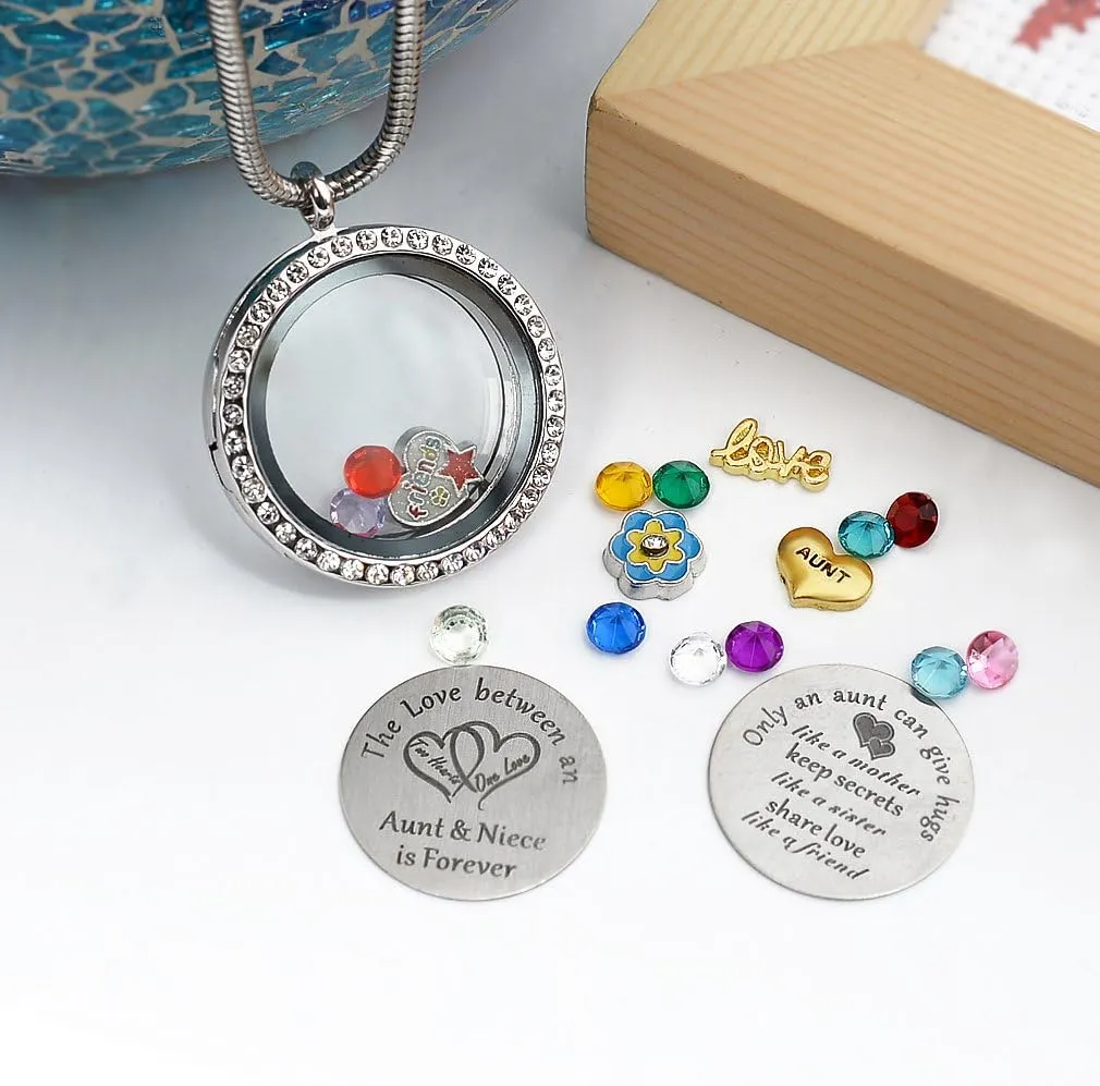 Best Gifts for Niece Aunt, Floating Living Memory Locket Necklace Pendant with Charm & Birthstone for Women