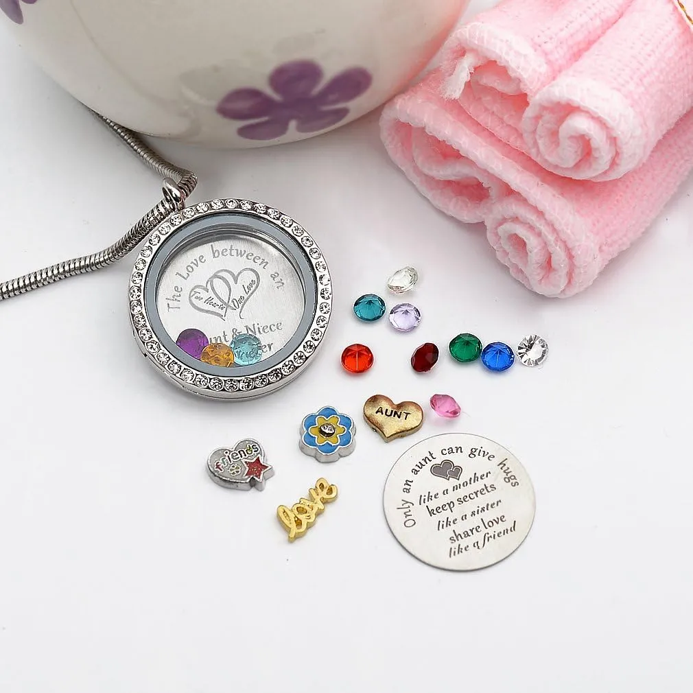 Best Gifts for Niece Aunt, Floating Living Memory Locket Necklace Pendant with Charm & Birthstone for Women