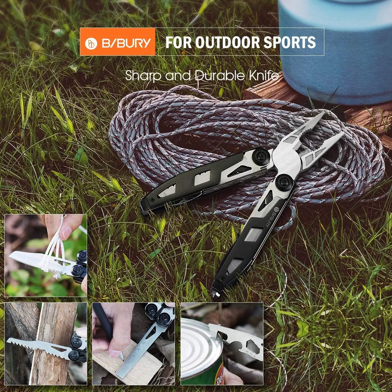 BIBURY Multitool Pliers, 18-in-1 Multi Tool with Safety Hammer, Safety Locking Design Stainless Steel Multifunction Pocket Knife for Outdoor, Survival, Camping, Hiking, Home Repair - Black