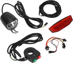Bike Headlight and Tail Light Kit, Electric Bike Horn Headlight and Tail Light Kit DK11 Aluminum Alloy Plastic Electric Bike Lights Set for Upgrade