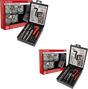 BILITOOLS M12x1.25 and 1/4-20 inch Thread Repair Kit, HSS Drill Helicoil Repair Kit Metric and SAE