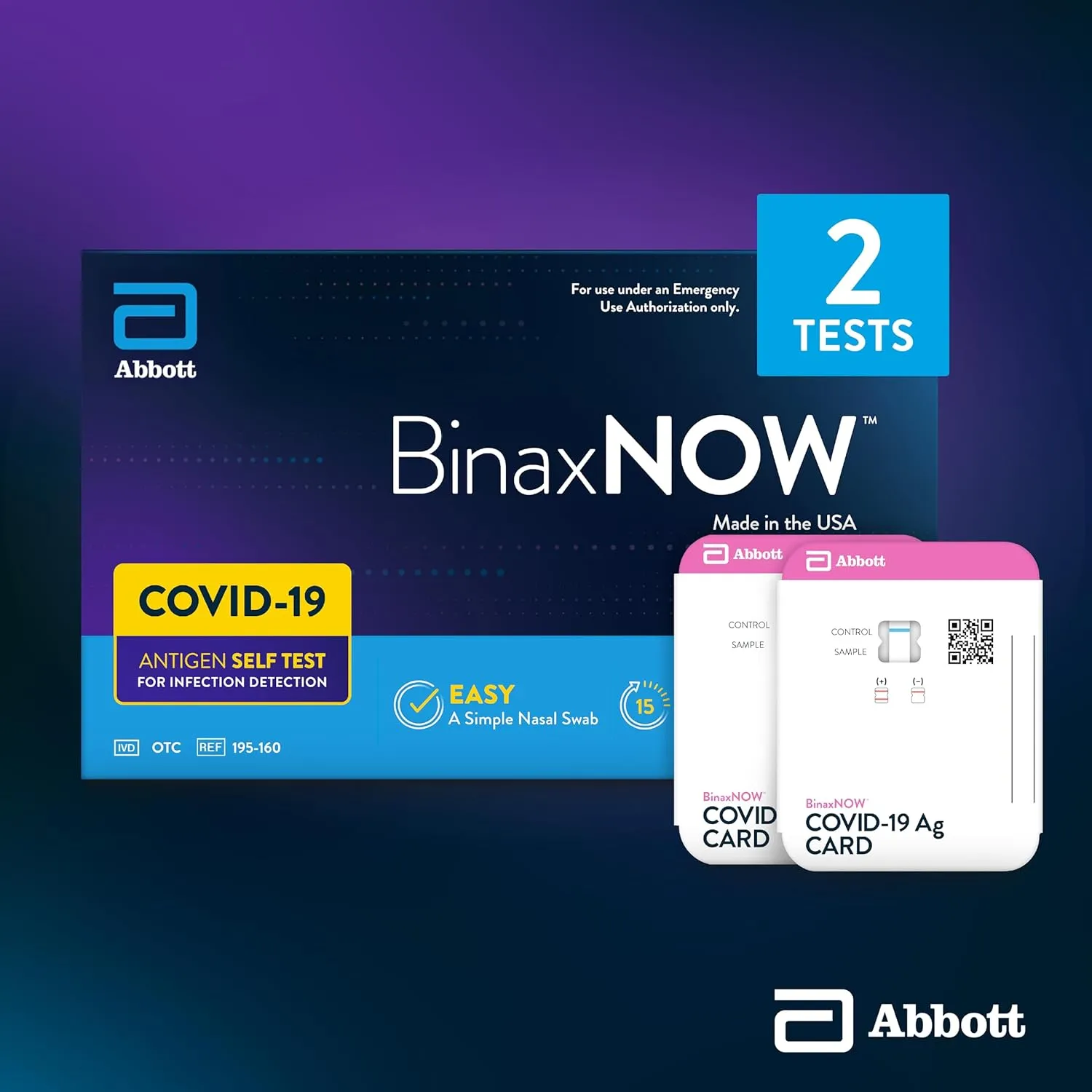 BinaxNOW COVID-19 Antigen Self Test, 1 Pack, 2 Tests Total, COVID Test With 15-Minute Results Without Sending to a Lab, Easy to Use at Home