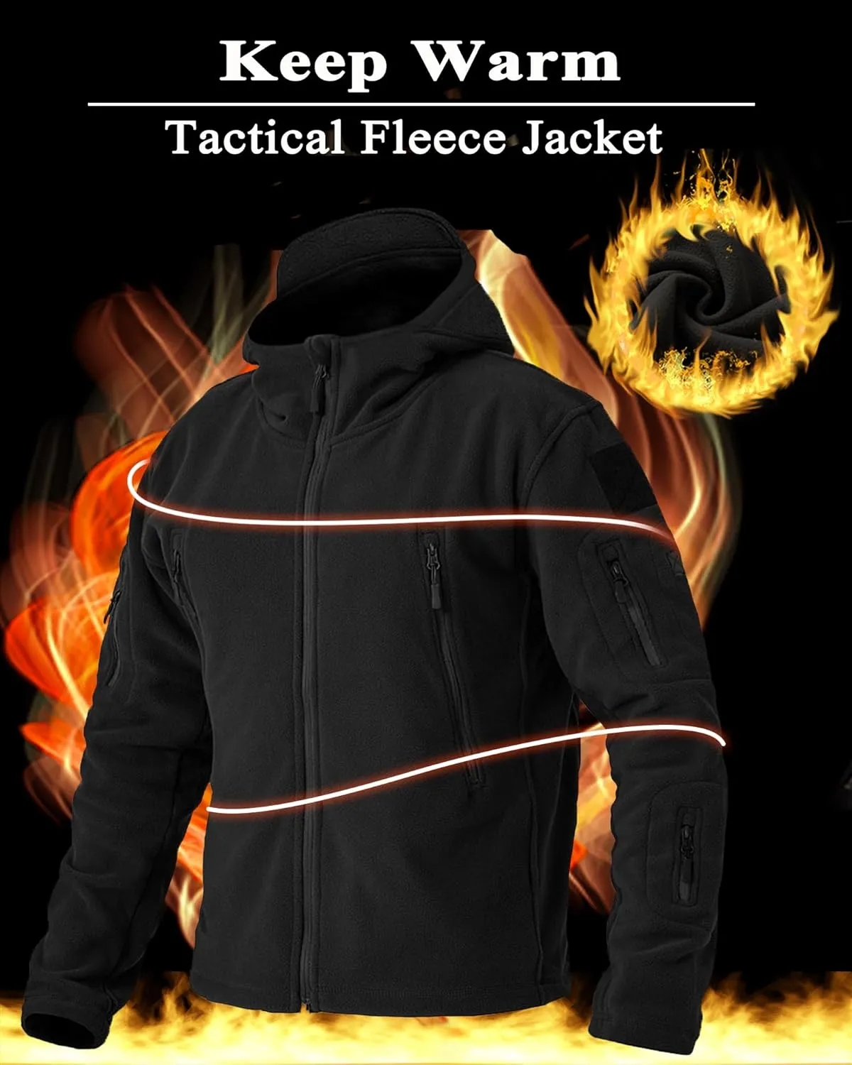 BIYLACLESEN Men's Winter Fleece Jackets Hooded Warm Military Tactical Coats Sport Outdoor Fleece Jacket Coats