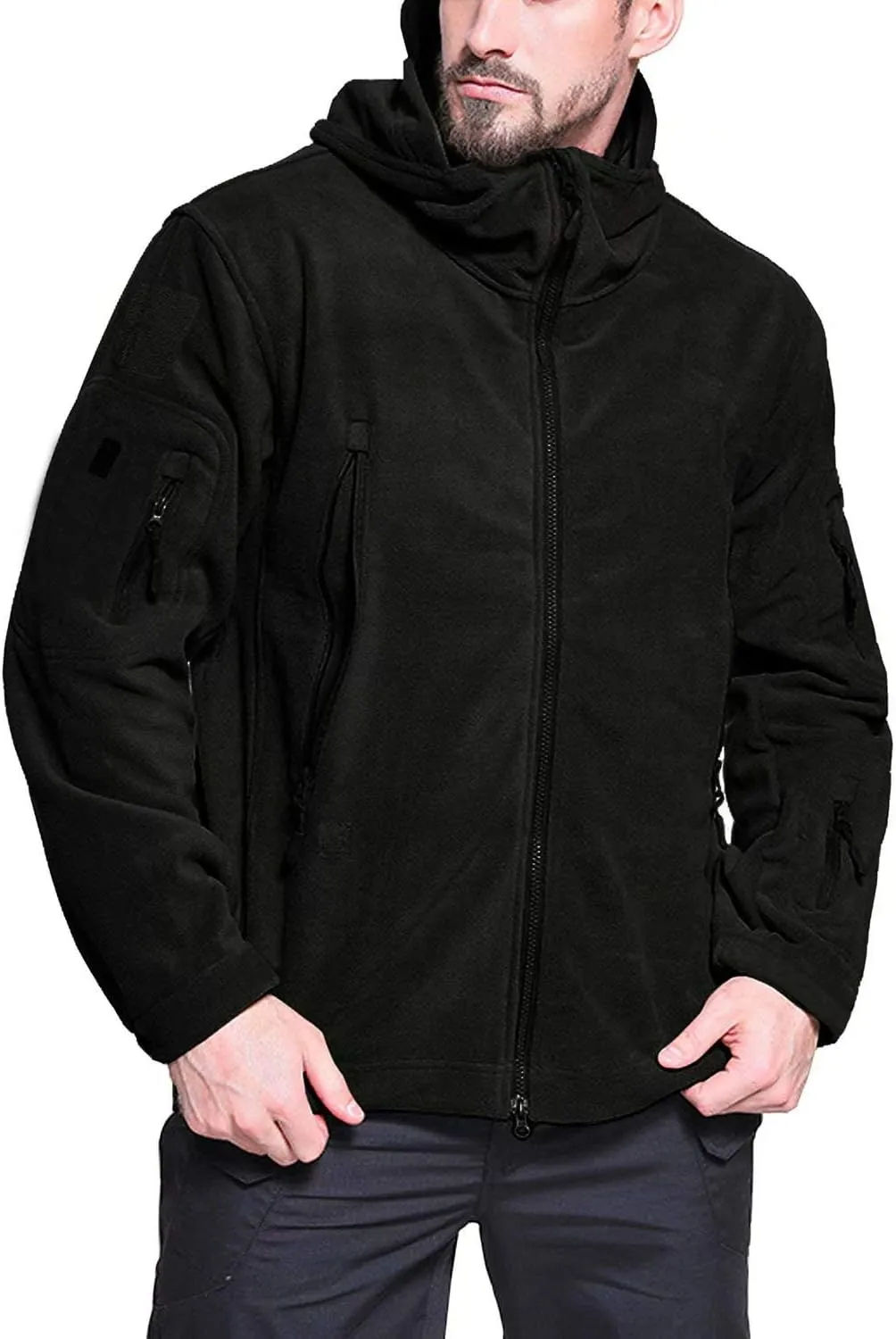 BIYLACLESEN Men's Winter Fleece Jackets Hooded Warm Military Tactical Coats Sport Outdoor Fleece Jacket Coats