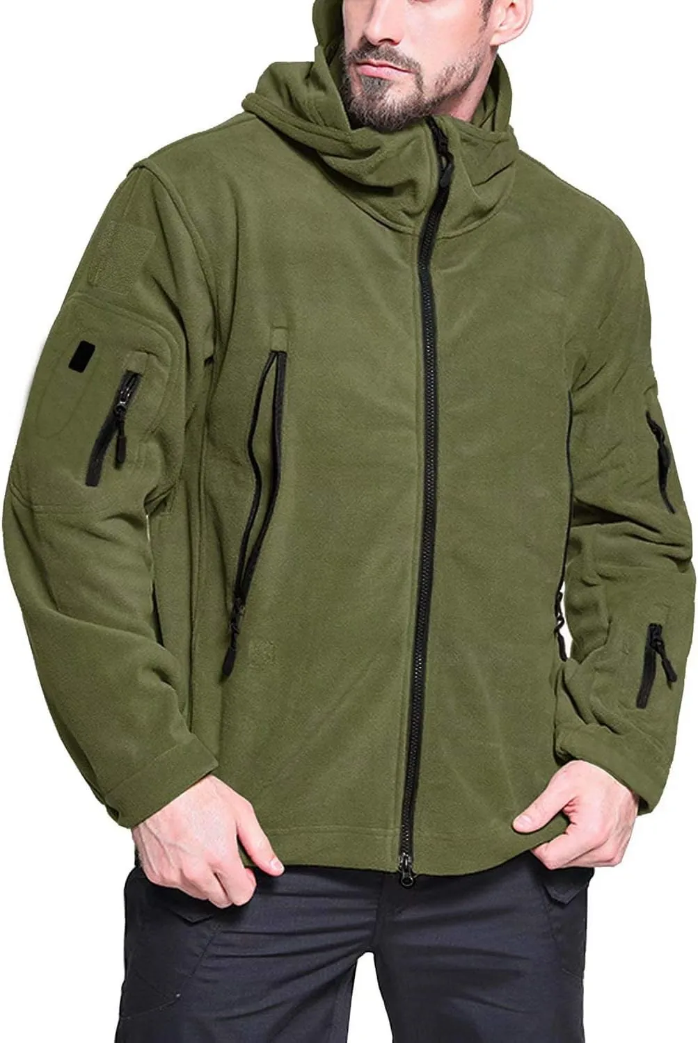 BIYLACLESEN Men's Winter Fleece Jackets Hooded Warm Military Tactical Coats Sport Outdoor Fleece Jacket Coats