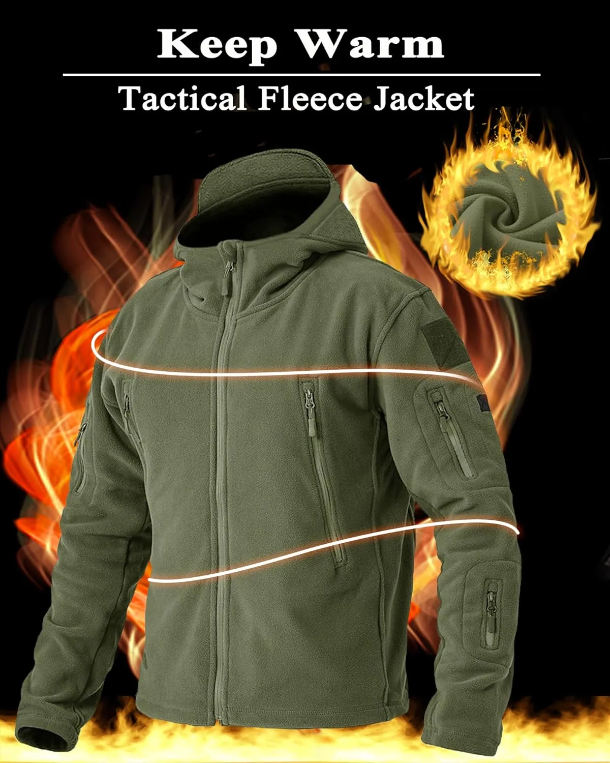 BIYLACLESEN Men's Winter Fleece Jackets Hooded Warm Military Tactical Coats Sport Outdoor Fleece Jacket Coats