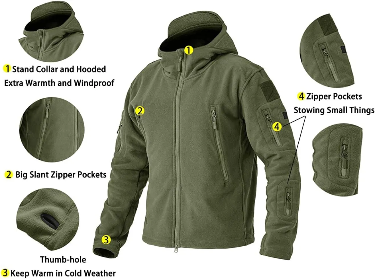 BIYLACLESEN Men's Winter Fleece Jackets Hooded Warm Military Tactical Coats Sport Outdoor Fleece Jacket Coats