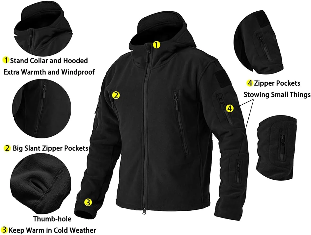 BIYLACLESEN Men's Winter Fleece Jackets Hooded Warm Military Tactical Coats Sport Outdoor Fleece Jacket Coats