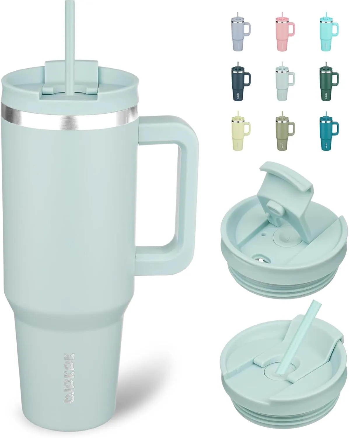 BJPKPK 40 oz Insulated Tumbler With Lid And Straw Stainless Steel Tumblers Cup With Handle For Women And Men,Blue Haze