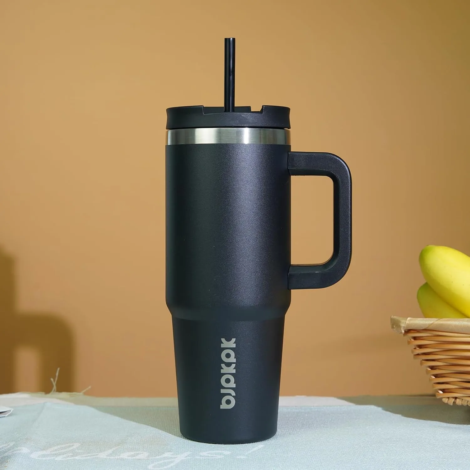 BJPKPK 40 oz Tumbler With Handle Insulated Tumblers With Lid And Straw Stainless Steel Thermal Cup,Black