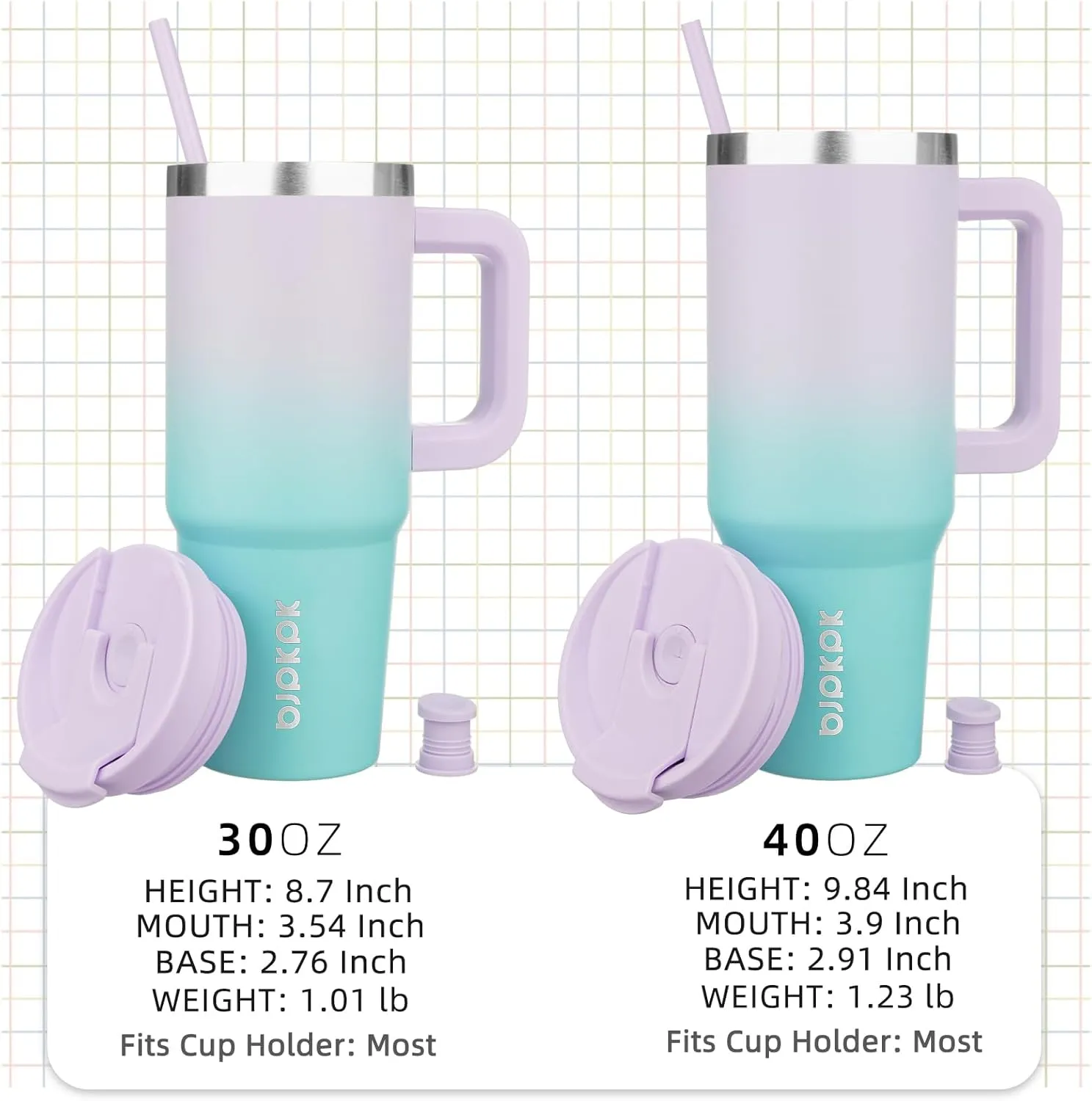 BJPKPK Tumbler With Handle 40 oz Stainless Steel Insulated Tumbler With Lid And Straw For Water Or Ice Coffee,Oasis
