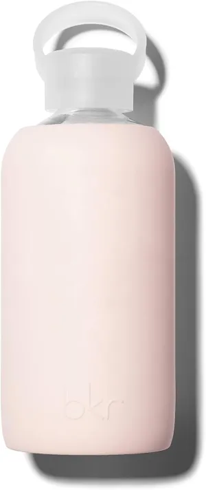 bkr - Little Smooth - Reusable Glass Water Bottle - 16oz - Fits in Cup Holder - Leakproof, Travel Friendly - BPA Free, Dishwasher Safe - Removable Silicone Sleeve & Carrying Loop