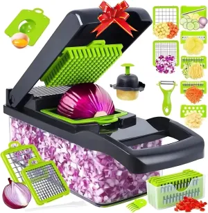 Black & Green Vegetable Chopper Set - 14 Piece Mandoline Slicer & Cheese Grater/Shredder - Gifts for Mom - Home & Kitchen Appliances