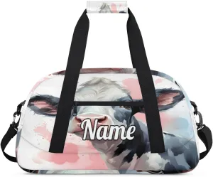 Black And White Cow Print Custom Name Sport Duffel Bag Dance Bag for Girls Teens Personalized Ballet Bag Gift for Birthday Christmas Helloween