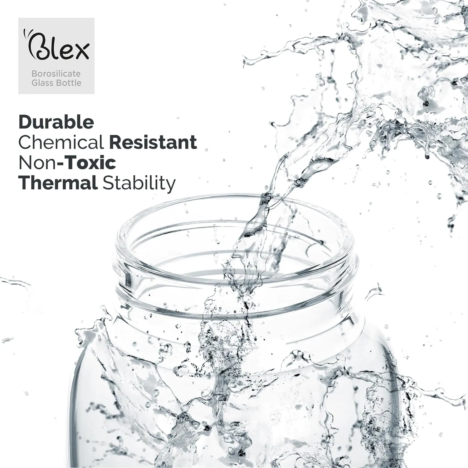 Blex 34 Oz Borosilicate Glass Water Bottle | Glass Bottle with Leak-Proof Wooden Lid, Non-Slip Sleeve, Handle | BPA-Free, Non-Toxic, Thermal Stable, Perfect for Home, Gym, or Travel