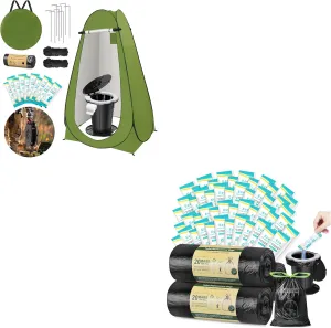 BLIKA Portable Toilet Kit for Camping, Camp Toilet with Pop-Up Privacy Tent, Toilet Bags and Eco Absorbent Gel, Foldable Portable Toilet for Adults, Portable Outdoor Shower Tent Camp Toilet