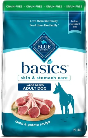 Blue Buffalo Basics Adult Large Breed Grain-Free Dry Dog Food for Skin & Stomach Care, Limited Ingredient Diet, Made in the USA with Natural Ingredients, Lamb & Potato Recipe, 22-lb. Bag