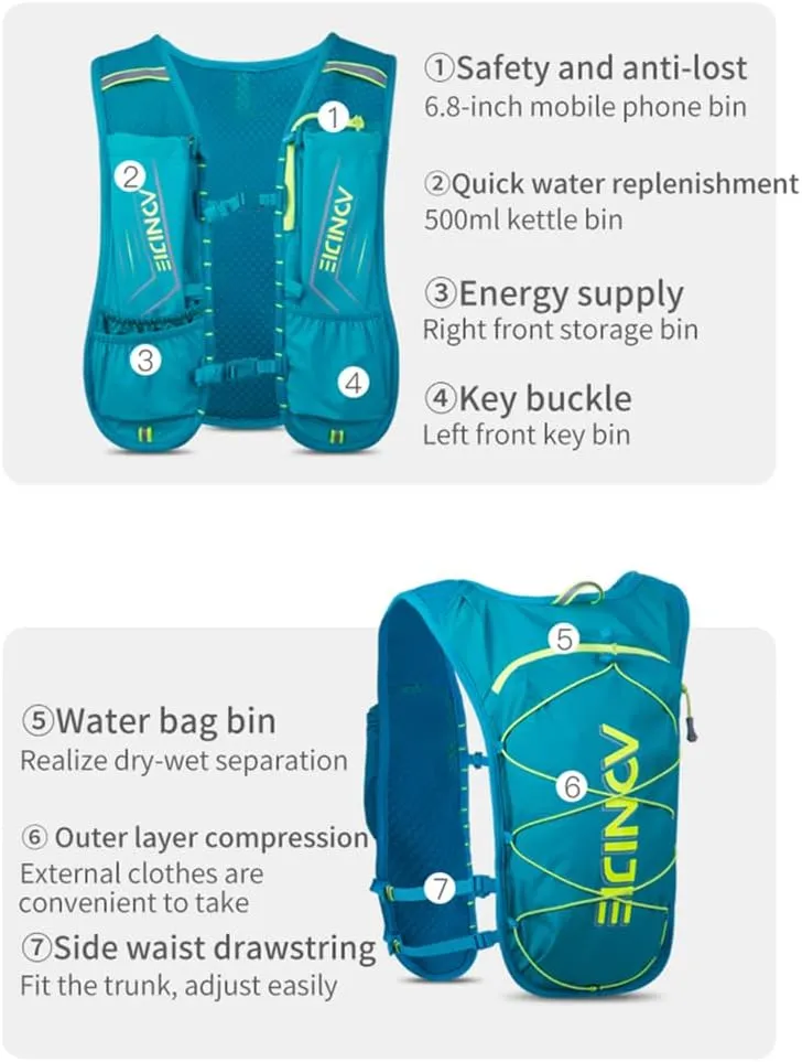 Bluefield 5L Outdoor Hydration Backpack Trail Running Vest Lightweight Running Hydration Vest for Marathon Running Cycling,Training, Hiking, Biking, Trail