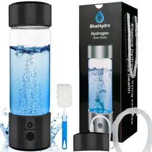 BlueHydro™ 500ml Hydrogen Water Bottle with Hydrogen Inhalation, Portable Rechargeable Hydrogen Water Generator Bottle with SPE & PEM Technology, Improve Water in 3 Minutes, Hydrogen Water Bottle USA