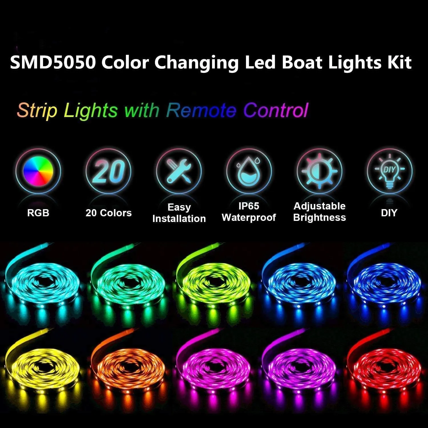 Boat Led Strip Lights, 60FT Marine Pontoon Boat Lights, Waterproof Boats Deck Light, Multi-Color Boats Interior Deck Cabin Light for Pontoon Jon Bass Yacht, Night Fishing Lighting
