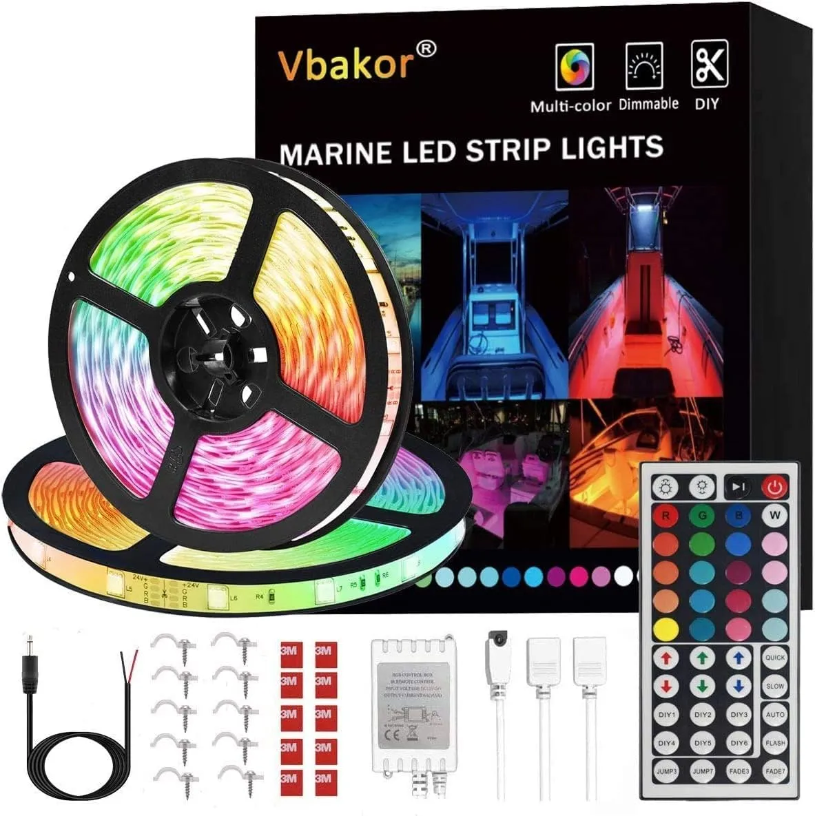Boat Led Strip Lights, 60FT Marine Pontoon Boat Lights, Waterproof Boats Deck Light, Multi-Color Boats Interior Deck Cabin Light for Pontoon Jon Bass Yacht, Night Fishing Lighting