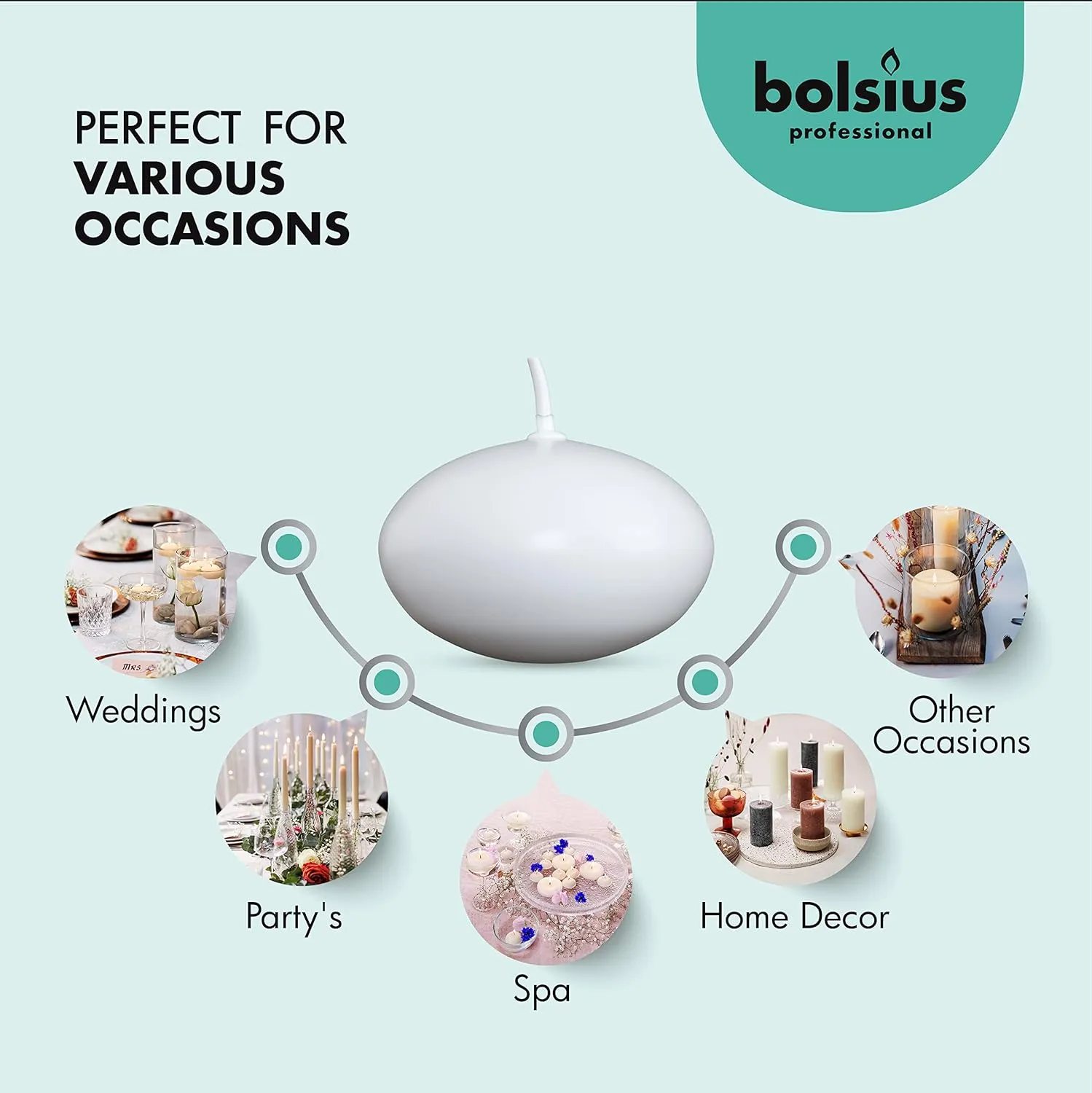 Bolsius White Floating Candles 20 Count - 1.75 Inch, 5 Hour Long Lasting Candle Set Romantic Decoration for Special Night, Pool, Party, Wedding, Cylinder Vases for Centerpiece