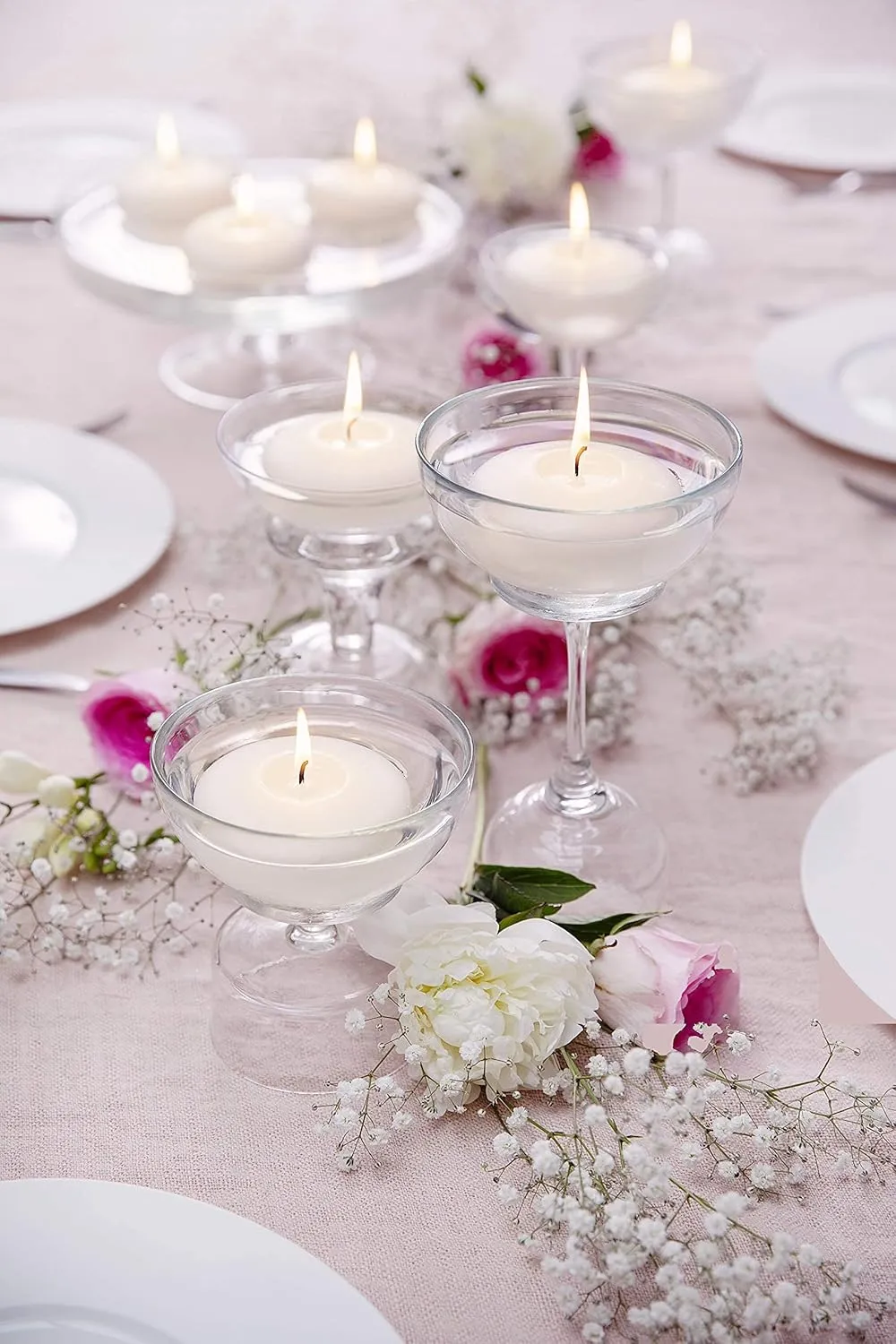 Bolsius White Floating Candles 20 Count - 1.75 Inch, 5 Hour Long Lasting Candle Set Romantic Decoration for Special Night, Pool, Party, Wedding, Cylinder Vases for Centerpiece
