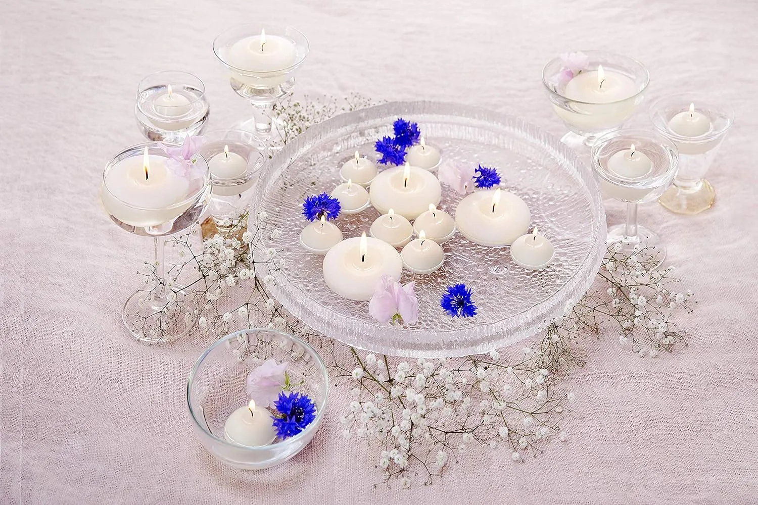 Bolsius White Floating Candles 20 Count - 1.75 Inch, 5 Hour Long Lasting Candle Set Romantic Decoration for Special Night, Pool, Party, Wedding, Cylinder Vases for Centerpiece